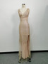 Summer Elegant Sleeveless Split Shiny Dress Long Dress Evening Dress