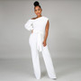 Women Solid Color One Shoulder Wide Leg Jumpsuit