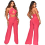 Women Pants Halter Neck Sleeveless Solid Color Wide Leg Jumpsuit