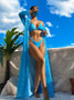 Solid Color Shawl Halter Neck Swimsuit Three-Piece Mesh Sun Protection Beach Swimwear Bikini