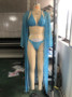 Solid Color Shawl Halter Neck Swimsuit Three-Piece Mesh Sun Protection Beach Swimwear Bikini