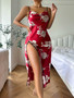 suspender dress summer Thin breathable imitation silk sexy leopard print pajamas women Low Back slit suspender nightdress