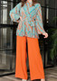 Summer Ladies Fashion Pleated Chic Puff Sleeve Shirt High Waist Wide Leg Pants Set