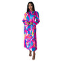 Women's Tie Long Sleeve Printed Pleated Dress