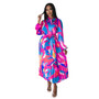 Women's Tie Long Sleeve Printed Pleated Dress