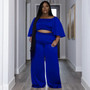 Plus Size Women Summer Short Sleeve Top and Pants Casual Two-Piece Set