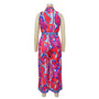 Women's Summer Print Sleeveless V Neck Wide Leg Jumpsuit