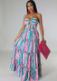 Women strapless striped print fashion Top and long skirt two-piece set