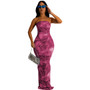 Women's Strapless Print Fitted Long Dress