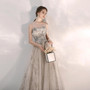 Elegant Strapless Long Slim Fit Bridesmaid Beaded Formal Party Evening Dress For Women