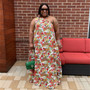 Plus Size Women's Summer Floral print Sleeveless Slash Shoulder Maxi Dress