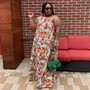 Plus Size Women's Summer Floral print Sleeveless Slash Shoulder Maxi Dress