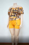 Summer Contrast Geometric Print Plus Size Women's Casual Off Shoulder Two-Piece shorts set