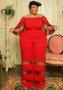 Women'S Off Shoulder Mesh Patchwork Sexy Casual Chic Plus Size Jumpsuit