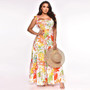 Women Off Shoulder Sleeveless Tie Print Beach Dress