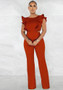 Women Summer Ruffle Round Neck Solid Jumpsuit