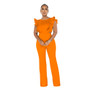 Women Summer Ruffle Round Neck Solid Jumpsuit