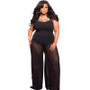 Plus Size Women'S Loose Wide Leg Slim Waist Sexy See-Through Nightclub Jumpsuit