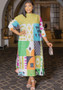 Women Casual 3/4 Sleeve Printed Color Block Maxi Dress