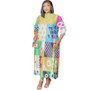 Women Casual 3/4 Sleeve Printed Color Block Maxi Dress