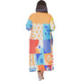 Women Casual 3/4 Sleeve Printed Color Block Maxi Dress