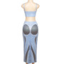 Women Summer Style Denim Printed Suspenders Tank Top and Skirt Two-Piece Set