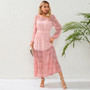 Plus Size Women Lace See-Through Maxi Dress