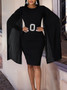 Plus Size Women African Solid Bodycon Cape Dress