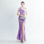 Feather beaded Slash Shoulder formal Party evening dress