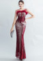 Elegant Formal Party sequins feather straps evening dress