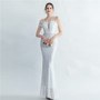 Elegant Formal Party sequins feather straps evening dress