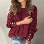 Button knitting shirt autumn and winter loose Round Neck sweater women