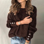 Button knitting shirt autumn and winter loose Round Neck sweater women