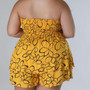 Summer Sexy Print Wrapped Chest Strapless Top Shorts Two-piece Plus Size Women's Set