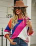 Autumn Winter Sweater Striped Patchwork Fashion Round Neck Sweater Women