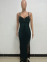 Women's Summer Slit Low Back Dress Sequined Sleeveless Suspender Dress