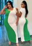 Plus Size Women Color Block Square Neck Maxi Dress