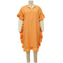 Plus Size Dress Women's Fashion Loose V-Neck Solid Color Ruffle Casual Dress Short Women Dress