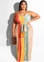 Summer Plus Size Women's Striped Loose Belt Strap Maxi Dress