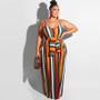 Summer Plus Size Women's Striped Loose Belt Strap Maxi Dress