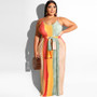 Summer Plus Size Women's Striped Loose Belt Strap Maxi Dress