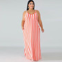 Summer Plus Size Women's Striped Loose Belt Strap Maxi Dress