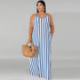 Summer Plus Size Women's Striped Loose Belt Strap Maxi Dress