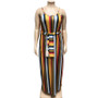 Summer Plus Size Women's Striped Loose Belt Strap Maxi Dress