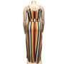 Summer Plus Size Women's Striped Loose Belt Strap Maxi Dress