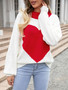 Autumn And Winter Big Heart Print Valentine'S Day Heart Sweater Round Neck Knitting Pullover Sweater Women