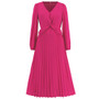 Women's Long Sleeve V Neck Slim Pleated Dress Solid Color Lantern Sleeve Long Dress