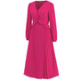 Women's Long Sleeve V Neck Slim Pleated Dress Solid Color Lantern Sleeve Long Dress