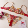 Underwear summer beautiful pastoral Floral color matching belt steel ring bra briefs sexy sexy suit women