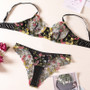 Underwear summer beautiful pastoral Floral color matching belt steel ring bra briefs sexy sexy suit women